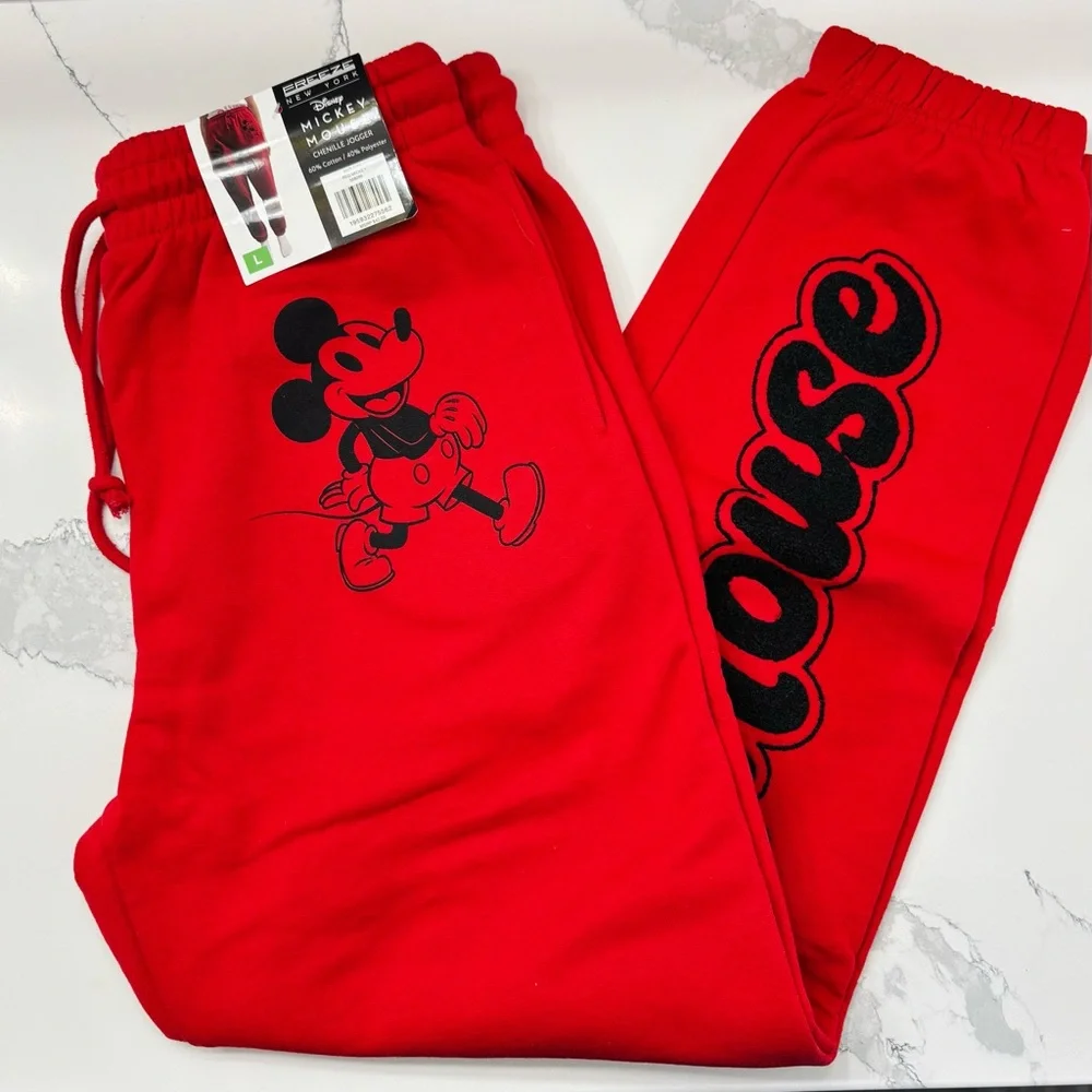 Disney Mickey Mouse Women’s Red Retro Style Chenille Joggers - Picture 3 of 5